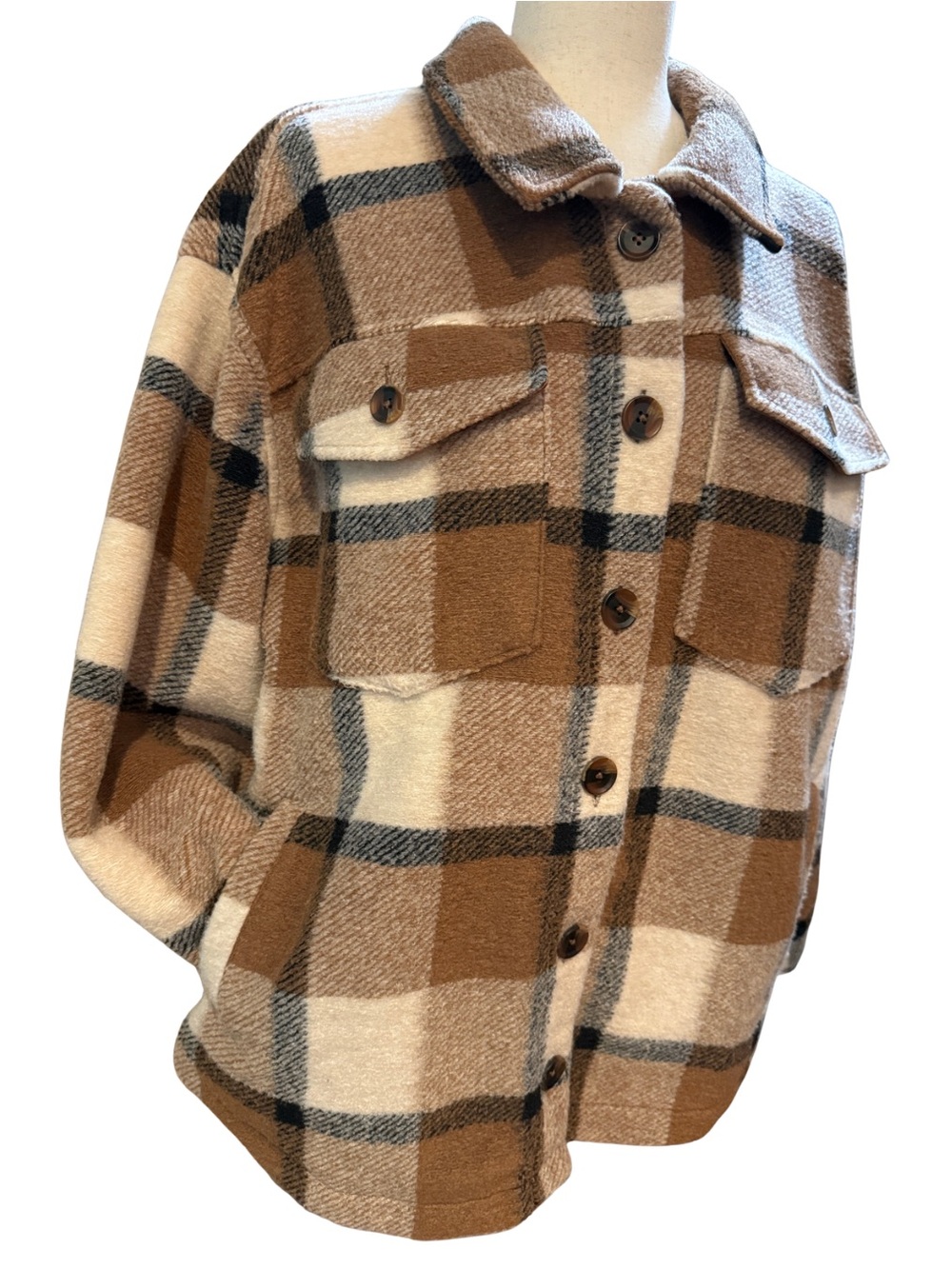 Ava & Viv Brown and Cream Plaid Shacket